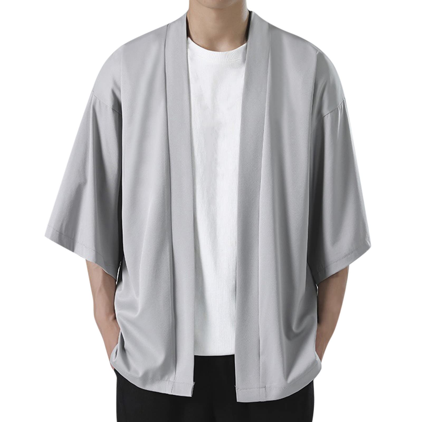 Generic Camisa de verano para hombre, estilo kimono, de media manga, elegante, con hombros descubiertos, holgada, suave, cárdigan de manga corta para hombre