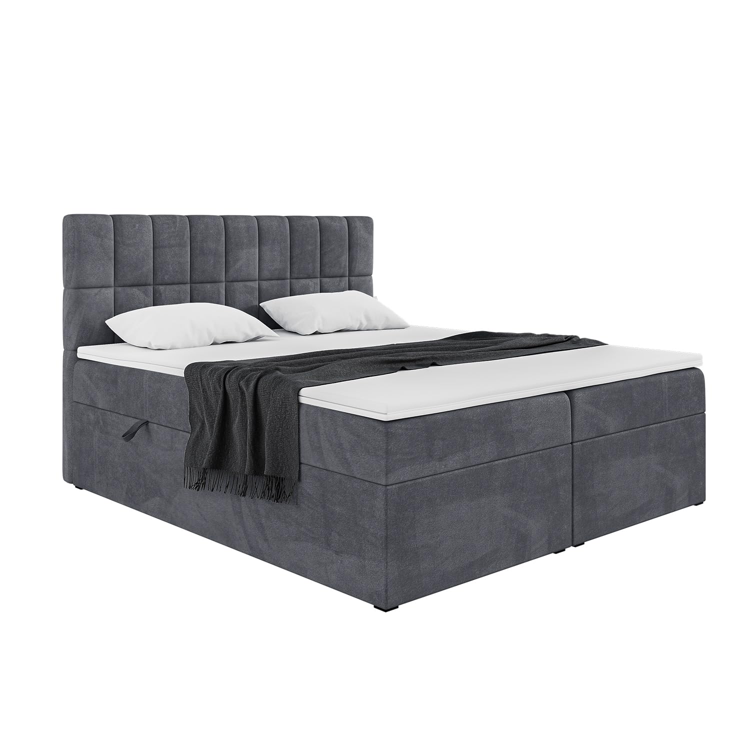MEBLINI Boxspringbett mit Bettkasten - 200x200 - Gepolstert Doppelbett mit Matratze und Topper - Polsterbett mit Stauraum - Bett mit Kopfteil - Stauraumbett - Lukas - H3/Dunkelgrau Samt