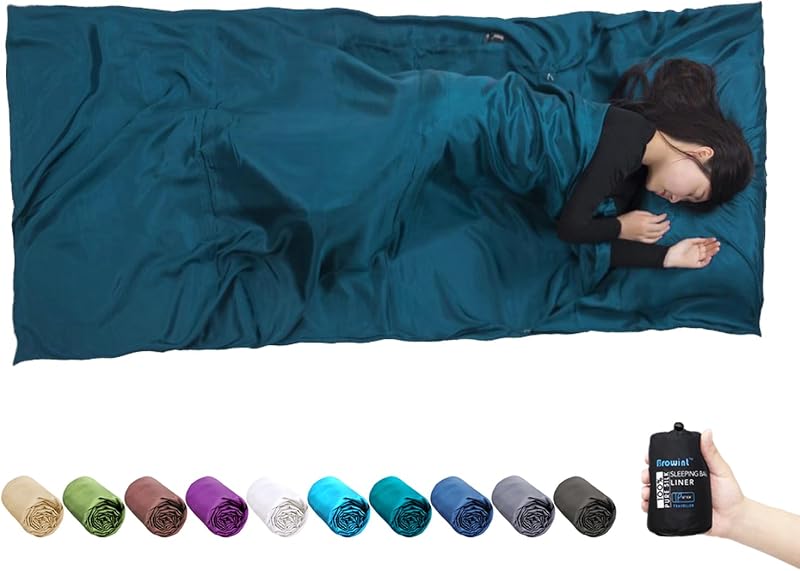 Forro para saco de dormir de seda, saco de dormir de seda, extra ancho 87"x43" y 87"x34", sábana de viaje liviana para hoteles, estilo sobre 73"x34", momia con capucha 87"x34", más colores, refuerzos reforzados