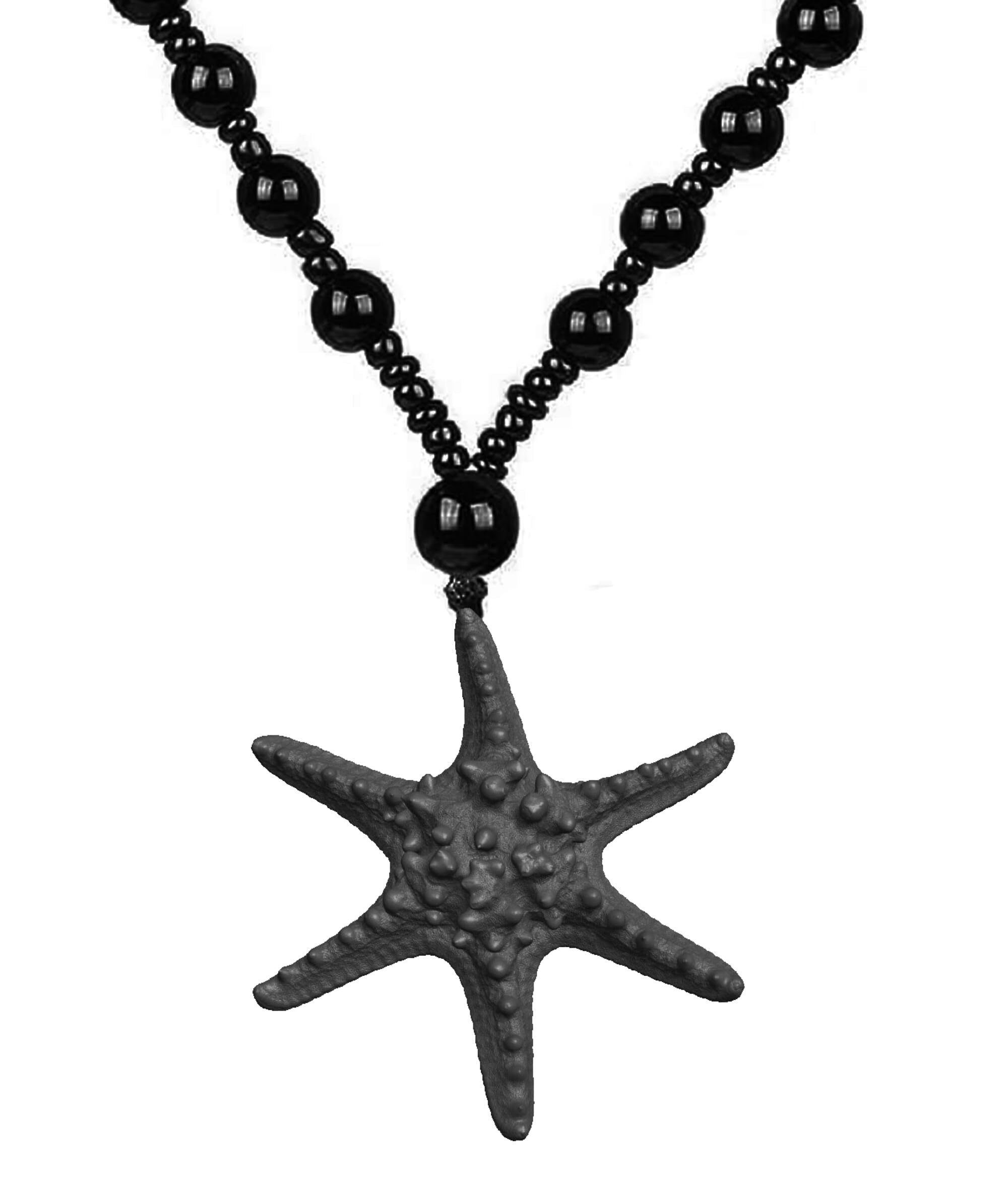 Starfish Pendant Necklace for Men and Women with Black Beaded Chain – Handmade Ocean Jewelry Gift, Nautical Beach Look Accessory for Summer, Pool Parties, Vacation Style, Sea Inspired Design