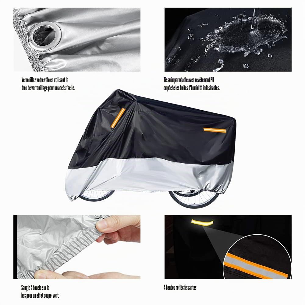 Housse de qualité supérieure pour Tricycle pour Adulte, Compatible avec Tous Les vélos à 3 Roues ou Motos - Rangement extérieur et intérieur - 264,2 x 110 x 124,5 cm (L x l x H) (Noir et argenté,