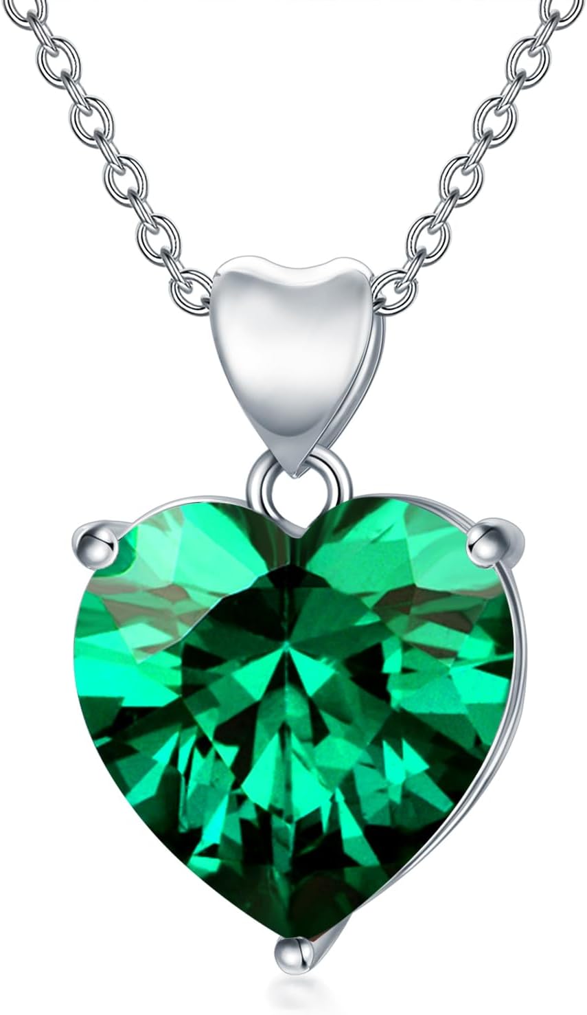 Birthstone Heart Necklace for Women, 18k Gold Plated Colored Gemstone Heart Pendant Forever Love Jewelry Gift for Her,Mom, Wife 18"-20"