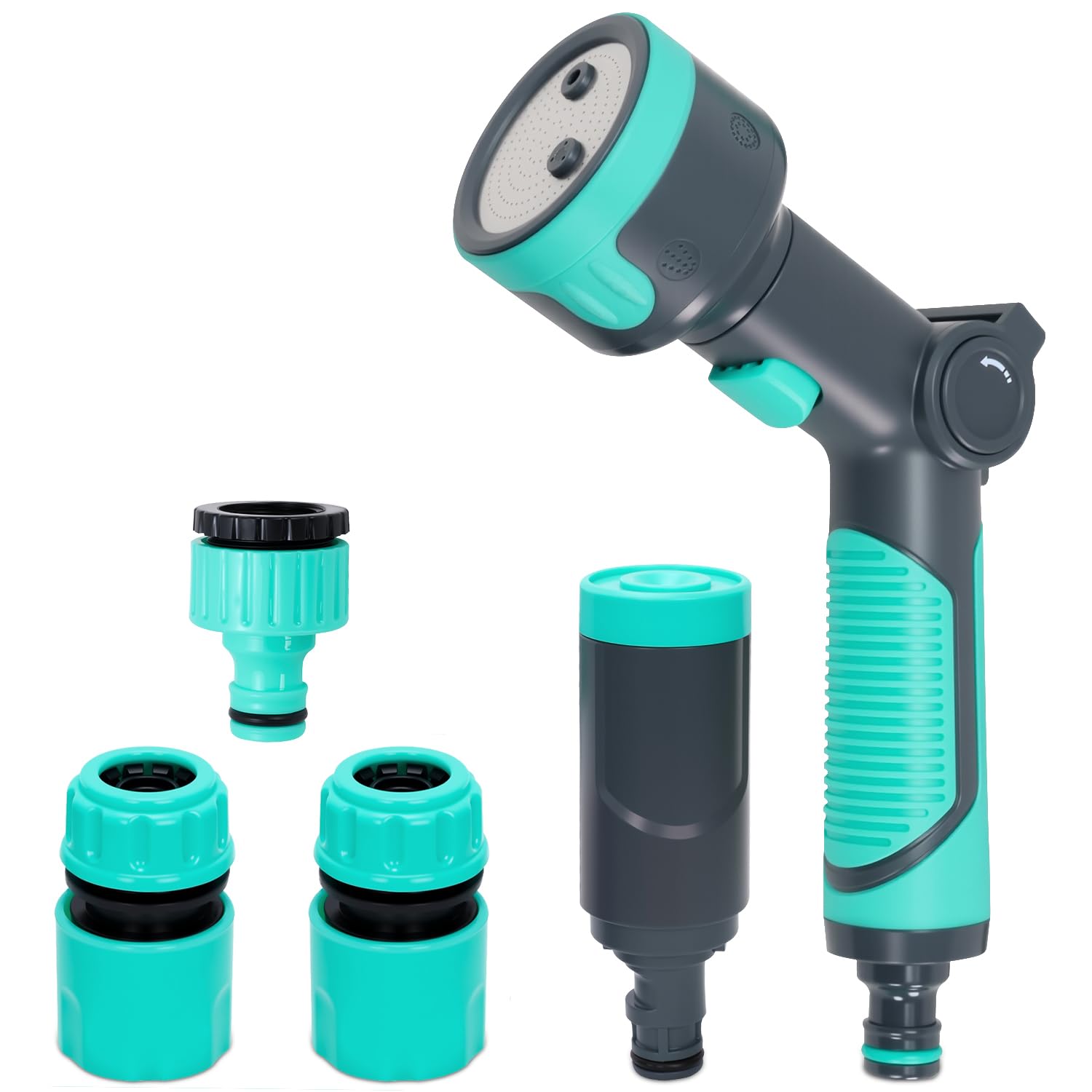 Hose Pipe Spray Gun, Detachable Multi Purpose Water Gun with Connector, 6 Adjustable Patterns Nozzles with Thumb Flow Control for Car Watering Plants Lawns Pet Washing (Lake Blue)
