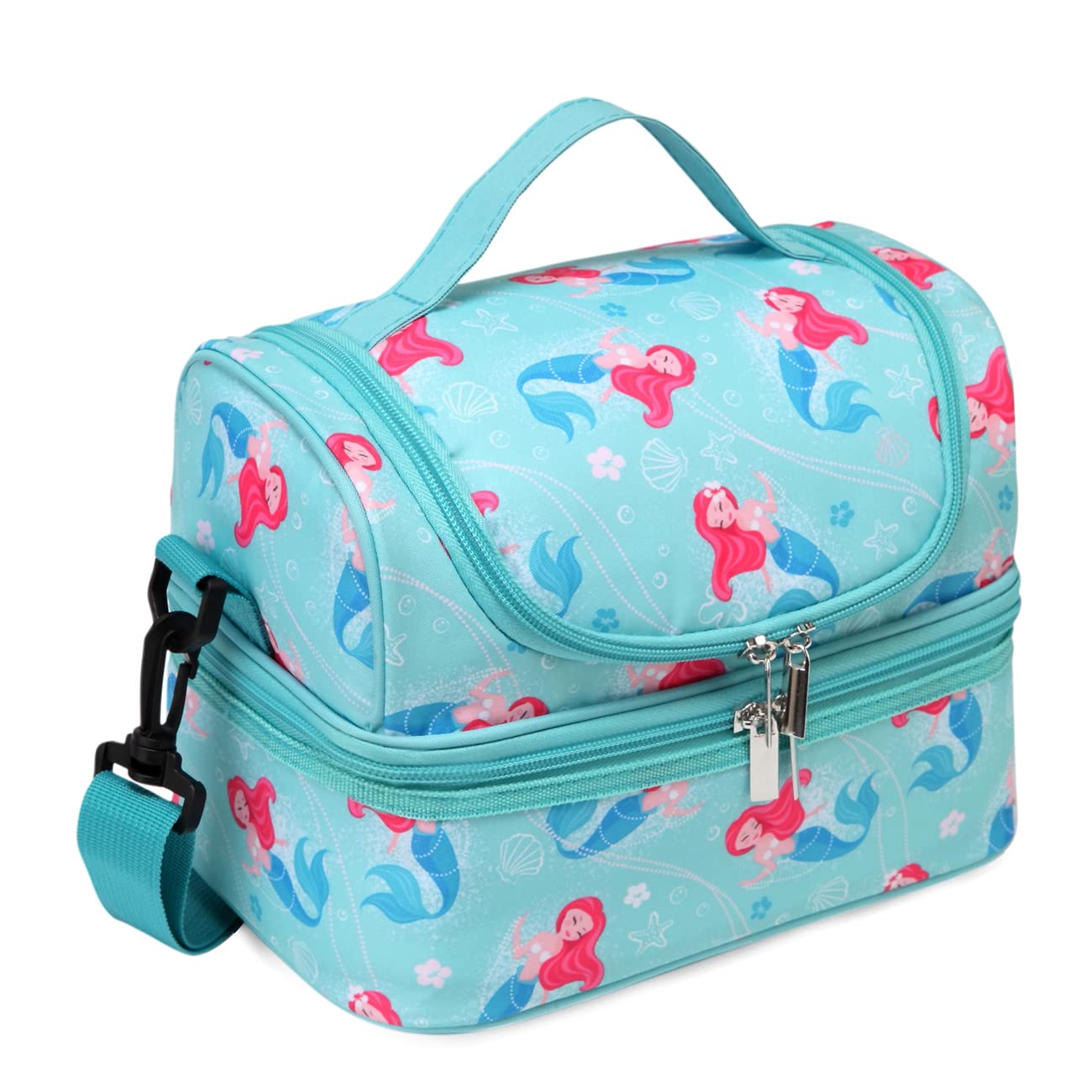 Chase Chic Girls Lunch Box, Insulated Mermaid Lunch Bag for Kids, Lightweight Waterproof Cooler Bag in Dual Compartment, Leak-Proof Lunch Organizer Snack Bag for School Picnic