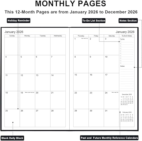 Miniatura 3 de Agenda 2025 2026  Agenda semanal y mensual de julio de 2025 a junio de 2026, agenda 2025-2026 con bolsillo interior, banda elástica, tapa dura,