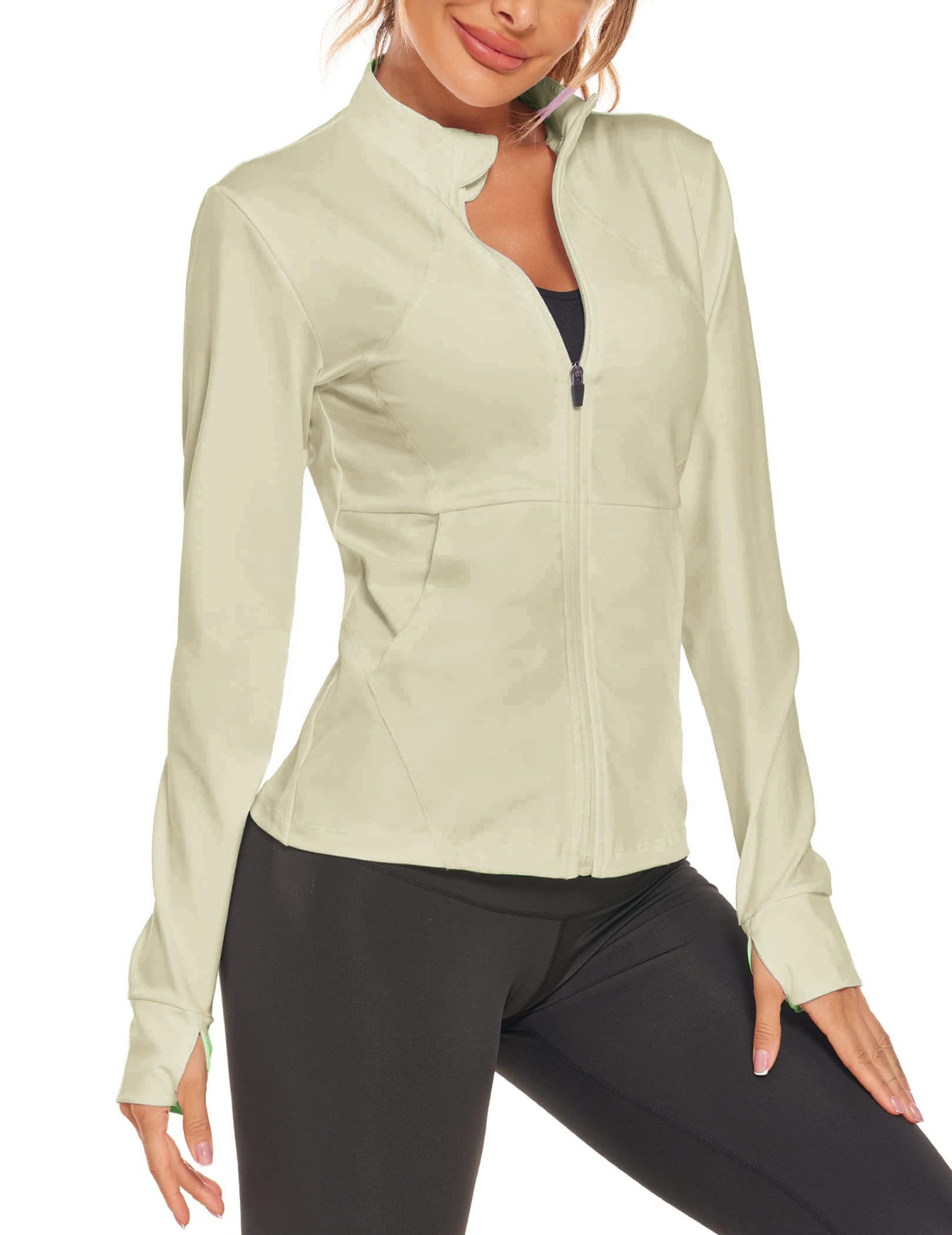 COOrun Women's Running Jackets Slim Fit Workout Jacket Zip Up Athletic Track Tennis Jacket with Thumb Holes