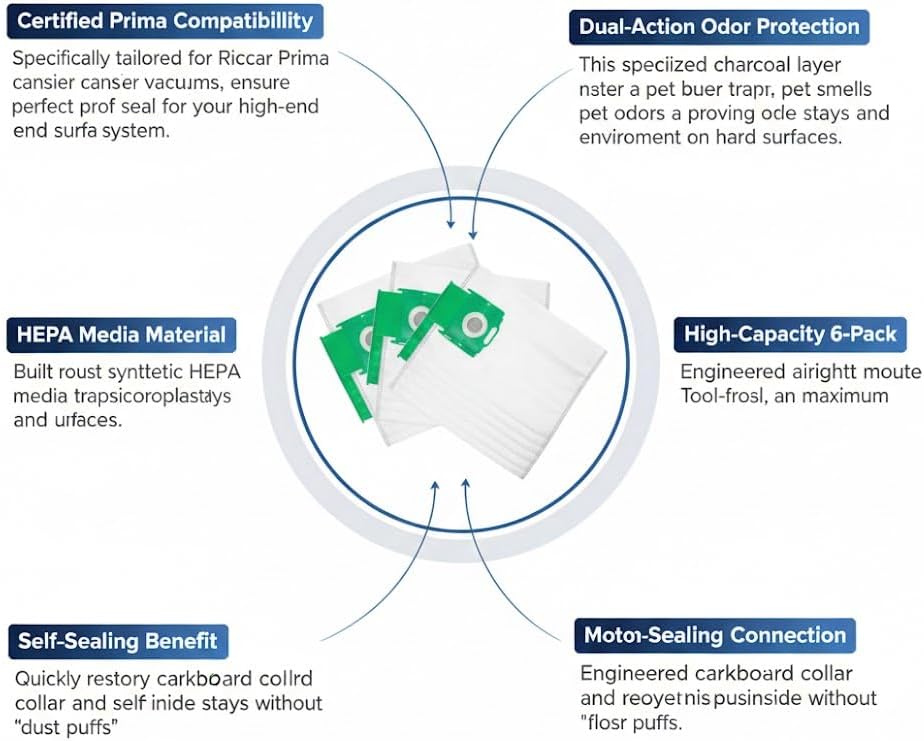 Replacement of Riccar Prima Canister Hepa Media Bags # Rch-6 (6 Bags) #Rch-6