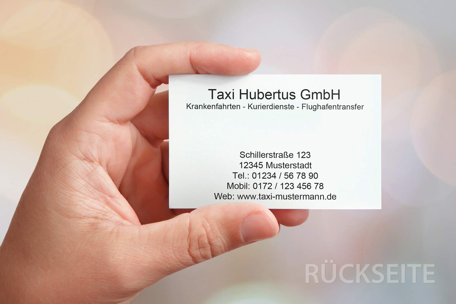 1000 Visitenkarten für Taxi Kurier Taxiruf - 400g Bilderdruck matt