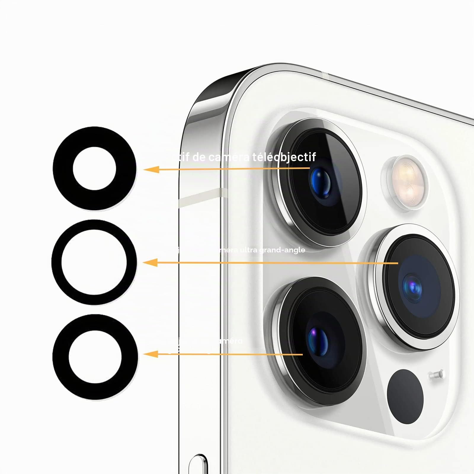 Lentille de rechange d'origine pour caméra arrière iPhone 13 Pro et iPhone 13 Pro Max avec adhésif pré-installé et kit d'outils de réparation