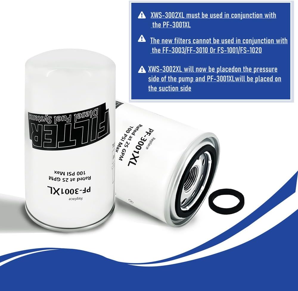 XWS-3002XL Extreme Water Separator PF-3001XL Fuel Particulate Filter combo Fit for FASS Titanium or Titanium Signature Series