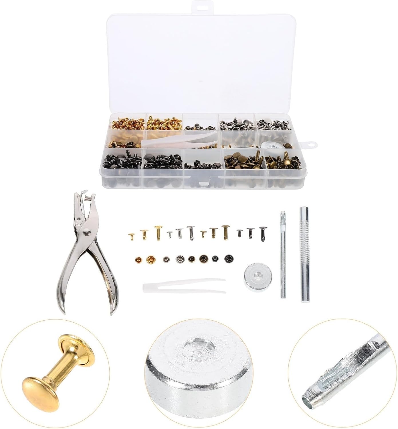 360pcs Brass Round Leather Rivet Installation Tool Kit with Pliers image 4