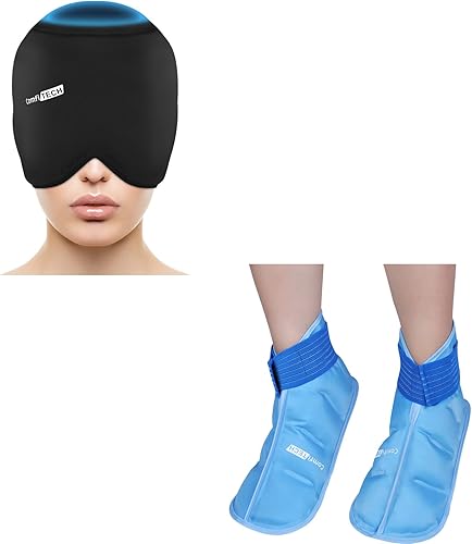 ComfiTECH Envoltura para la cabeza de hielo para migraña con cobertura superior y envoltura de hielo para pies ComfiTECH