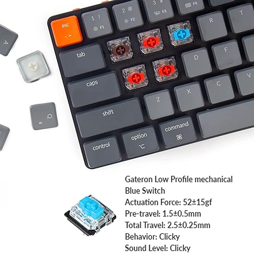 Miniatura 5 de Keychron Teclado mecánico K7 inalámbricocableado diseño del 65 ultradelgado de 68 teclas con retroiluminación LED blanca teclado de computadora
