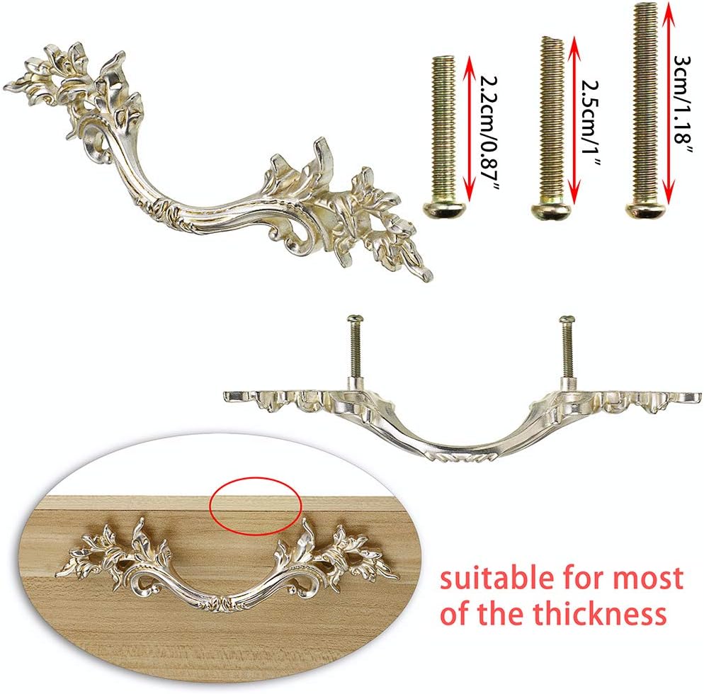 JUXYES Pack of 5 European Style Vintage Cabinet Handles Pulls, Antique Decorative Dresser Drawer Pulls Retro Drawer Pull Handles Knobs for Cupboard Cabinet (Antique Silver)