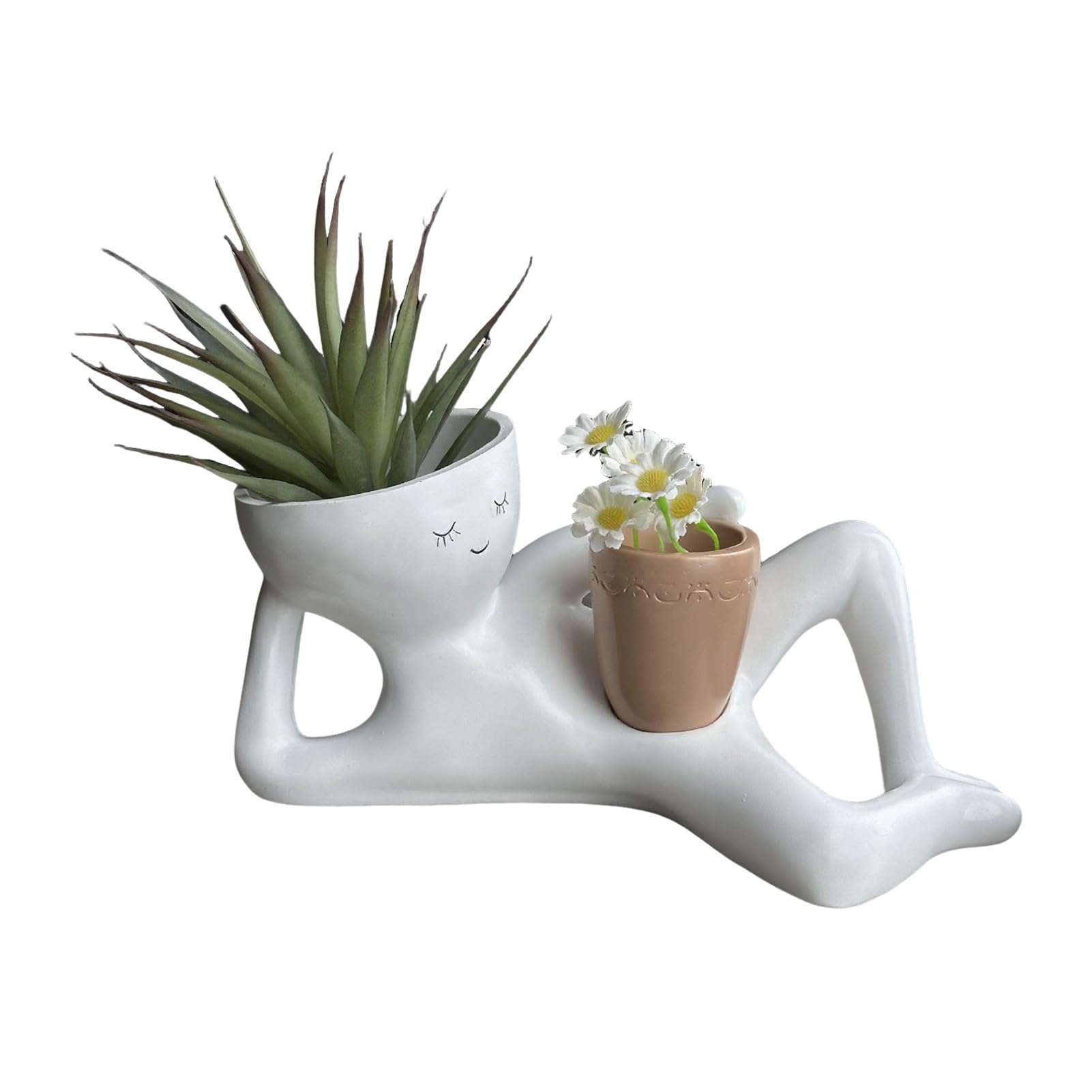ZhzeYun Succulent Pots – Lazy Guy Planter with Drainage Hole, Resin Lying Down Figure Flowerpot, Funny Face Plant Pot for Succulents, Cactus Home Garden Decor (Brown)