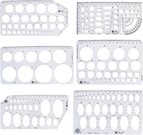 Utoolmart Plantillas geométricas de dibujo, regla de medición, herramientas de dibujo con conjunto de geometría, círculo, plantillas de forma de