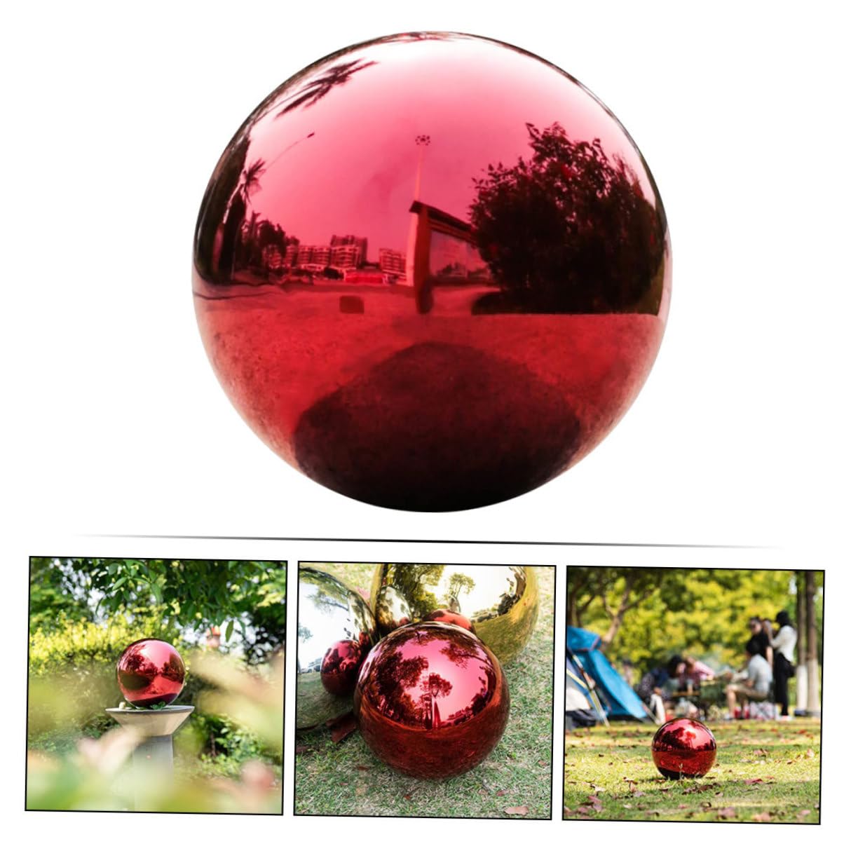 BESPORTBLE 5.2Inch Red Gazing Ball for Garden - Reflective Stainless Steel Outdoor Decor for Patios and Gardens on Decorative Gazing Balls