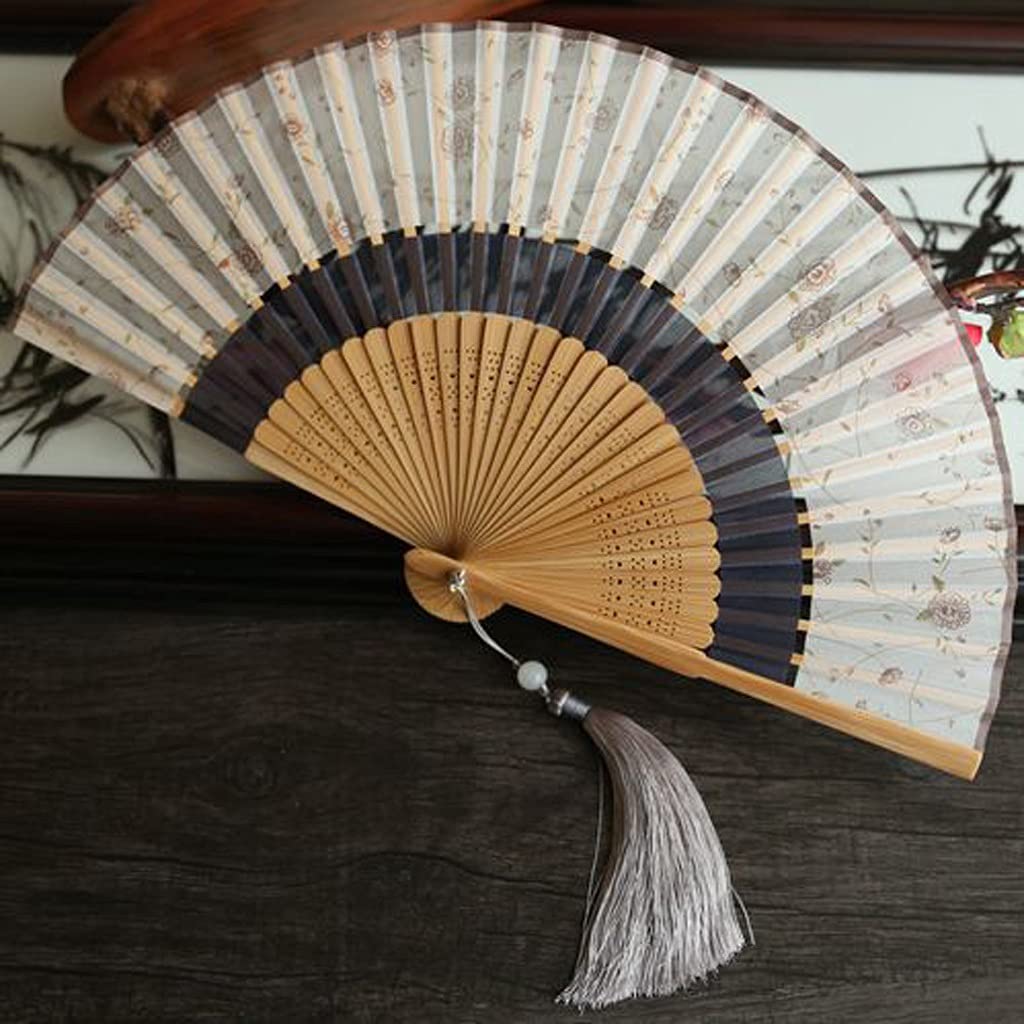 Abanico plegable de verano de 6 pulgadas con borlas, ventilador femenino portátil diario ((B, talla única)