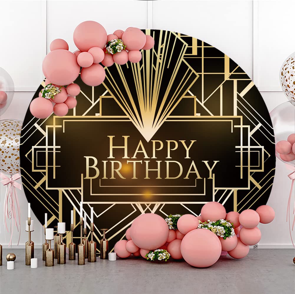 2 x 6..5 m 'Happy Birthday' tło geometryczna rama baby shower dekoracja baner złote linie kontur fotografia tło na przyjęcie urodzinowe dekoracja ciasto stół baner