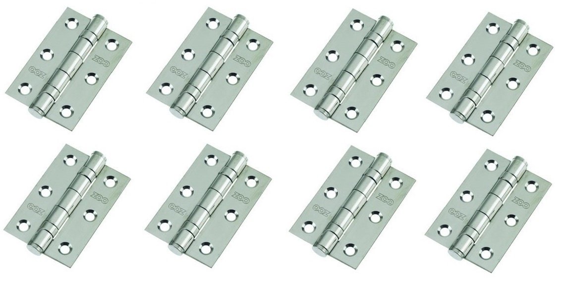 Zoo Hardware 4 Pairs Of Door Hinge 3" 75Mm Ball Bearing Hinges Polished Chrome Suit Internal Doors Pair (4)