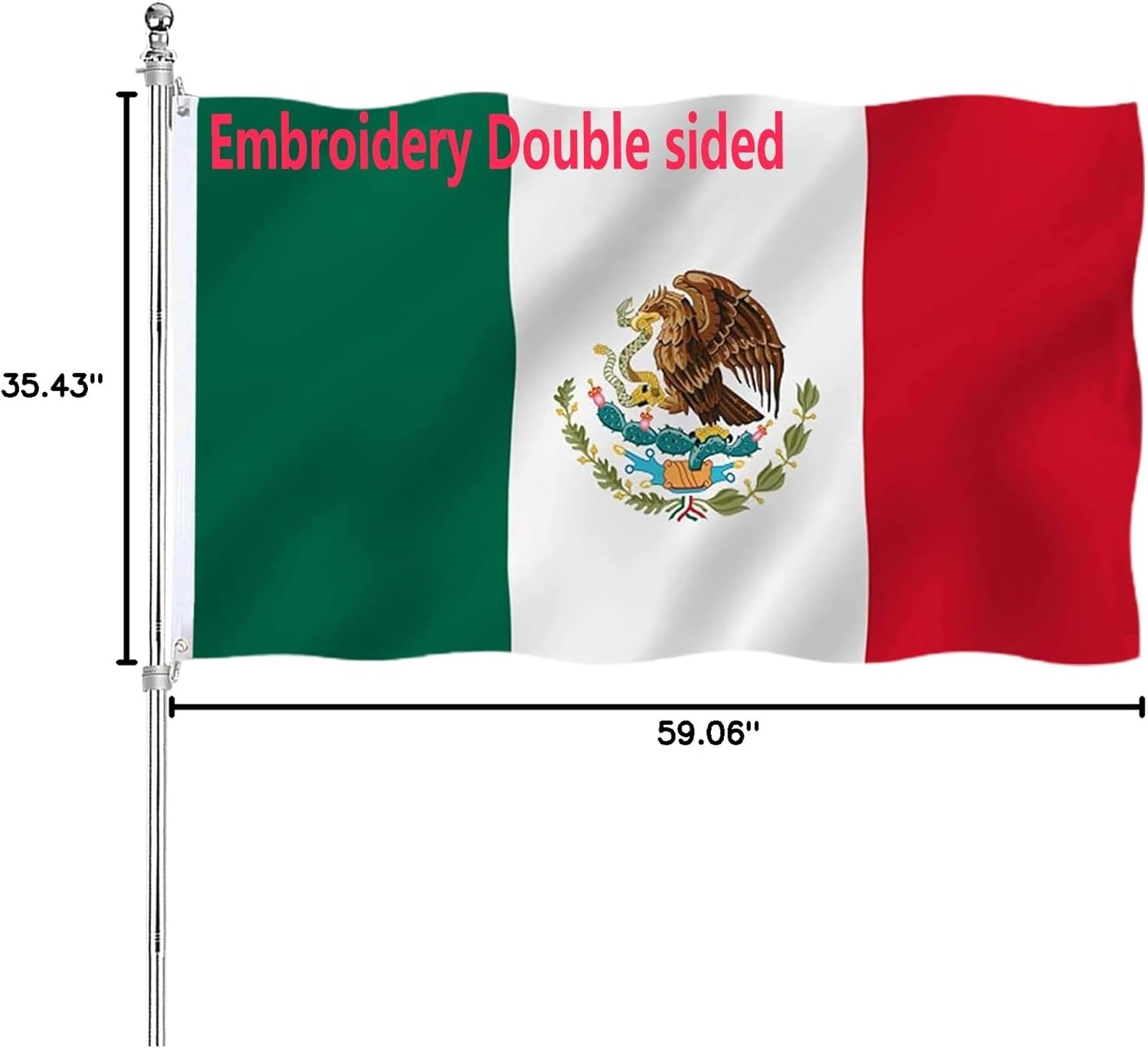 Embroidered Mexico Flag Double Sided Mexicana Flag for Outdoors 3 Ply 340D Heavy Duty Polyester and Durable Canvas Header