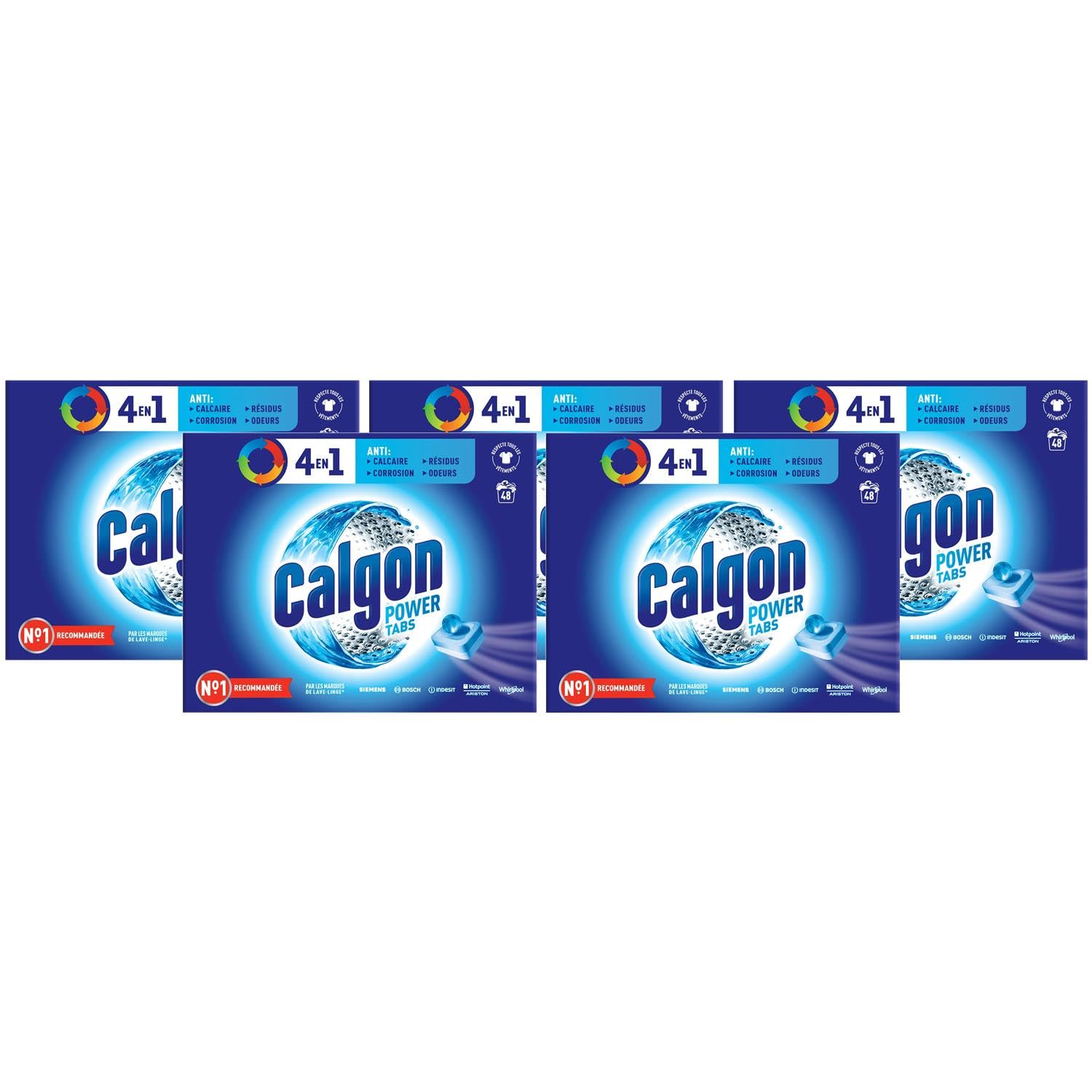 CALGON Compresse anticalcare per lavatrice, 4 in 1, 5 x 48 pastiglie