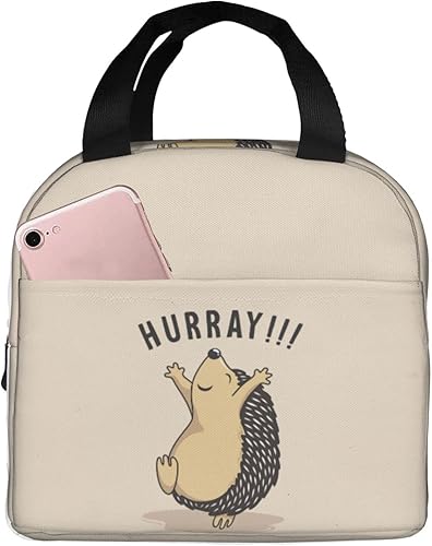 Miniatura 10 de Bolsa de almuerzo con bonito patrón con erizos y flores en una lonchera aislada azul para regreso a clases, bolsas reutilizables para comidas,