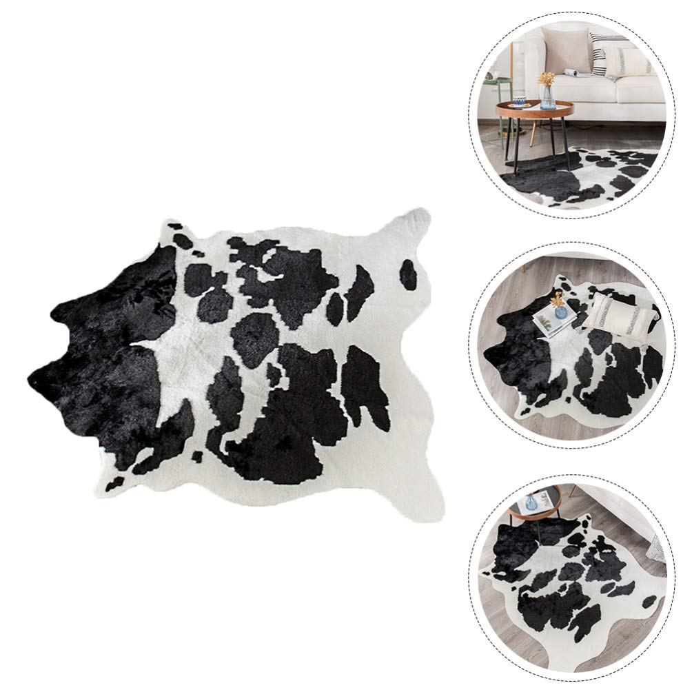 VOSAREA Tapis de Sol Imitation Peau de Vache Blanc Antidérapant en Polyester Multifonction pour Décoration Maison et Chambre
