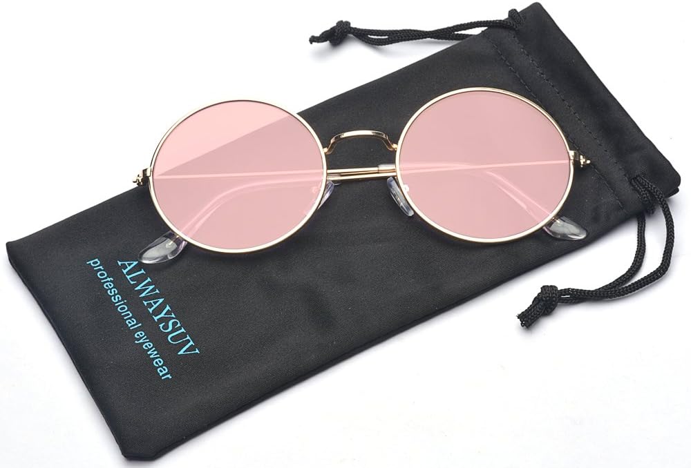 ALWAYSUV Round Small Flat Sunglasses Circle Metal Vintage 70's Hippie Glasses - Image 6