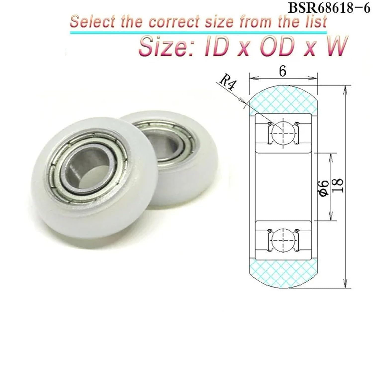 6x18x6 ベアリングローラー BSR68618-6 直径18mm アルミニウムプロファイルガイドホイール 6 x 18 x 6