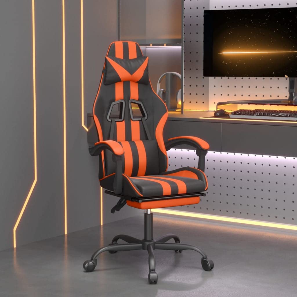 vidaXL Sedia da Gaming Girevole Poggiapiedi Nero Arancione Similpelle