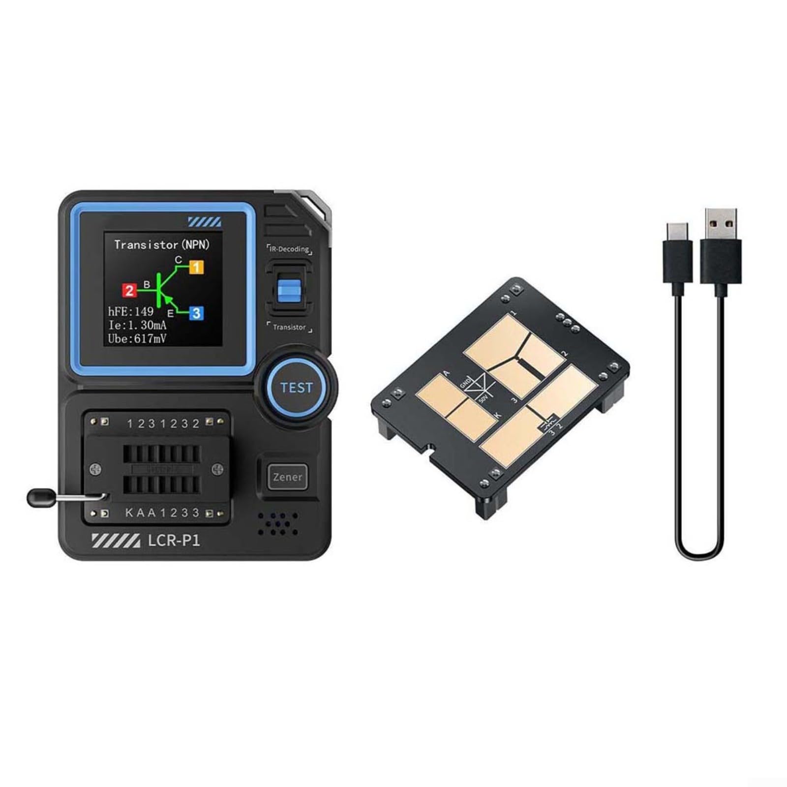 LCR-P1 - Probador de transistores, capacitancia de triodo de diodo LCR ESR, probador de transistores eficiente con medidor de resistencia de capacitancia de triodo de diodo