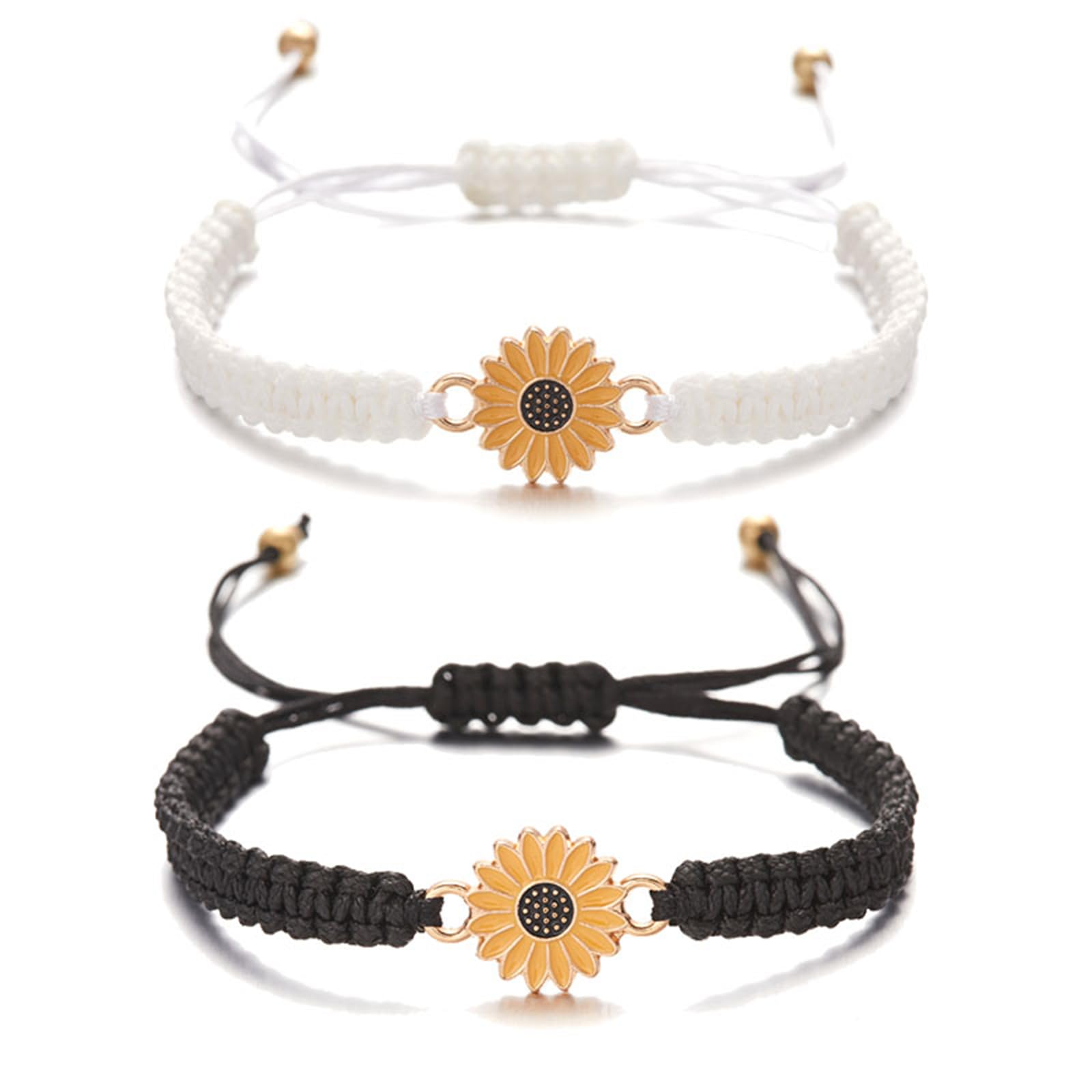 Sunflower Bracelets Adjustable Boho Handmade Braided Rope String Sunflower Daisy Charm Friendship Matching Bracelets Promise for Couples Women Men