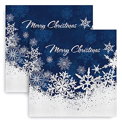 Whaline Christmas Paper Napkins Foil Silver Snowflake Cocktail Napkins 80 Pack Disposable Navy Blue White Party Beverage Napkins For Christmas New Year Winter Holiday Dinner Party Supplies, 6.5 X 6.5" #TOP16