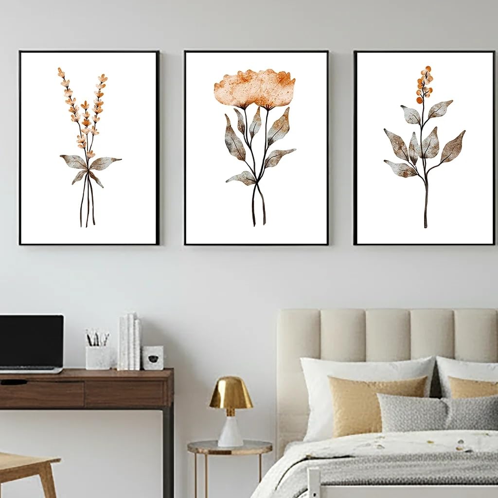 GOSRD Canvas Painting Boho Plant Wildflower Wall Art, Nordic Botanical Minimalist Poster For Living Room Bedroom Decor(40x55cm-3Pcs)
