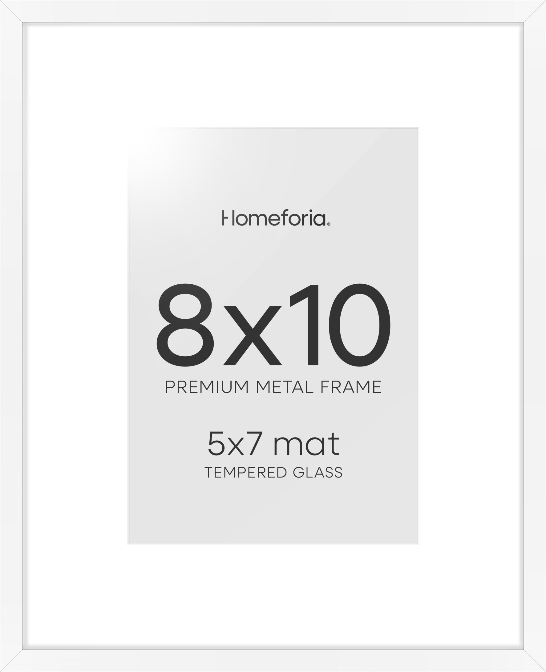 Homeforia 8x10 White Picture Frame, High-End Metal, 5x7 Mat, Glass | High End Aluminum, Tempered Glass, Acid-Free 5x7 Removable Mat, 8x10 in Edge-to-Edge Display 10x8, Wall Kit, Set Of 2