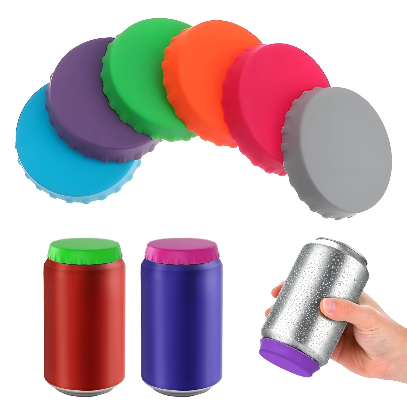 6 PCS Spill Proof Beverage Can Lids, Reusable Can Lids for Fizzy Drinks, Tin Can Covers Lid, Dust Proof Silicone Sealer Cap for Canned Beverage, Beer, Juice, Seltzer