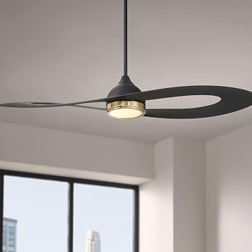 Possini Euro Design 52" Possini Euro Obi Matte Black CCT LED Damp Ceiling Fan with Remote