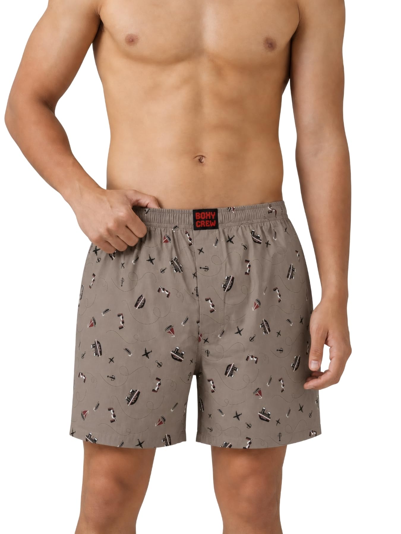 Men's Printed 100% Cotton Boxer Shorts | No-Mark Soft Elastic Waistband | Regular Comfort Fit with Dual Side Pockets & Button Fly | Cream-picture-38