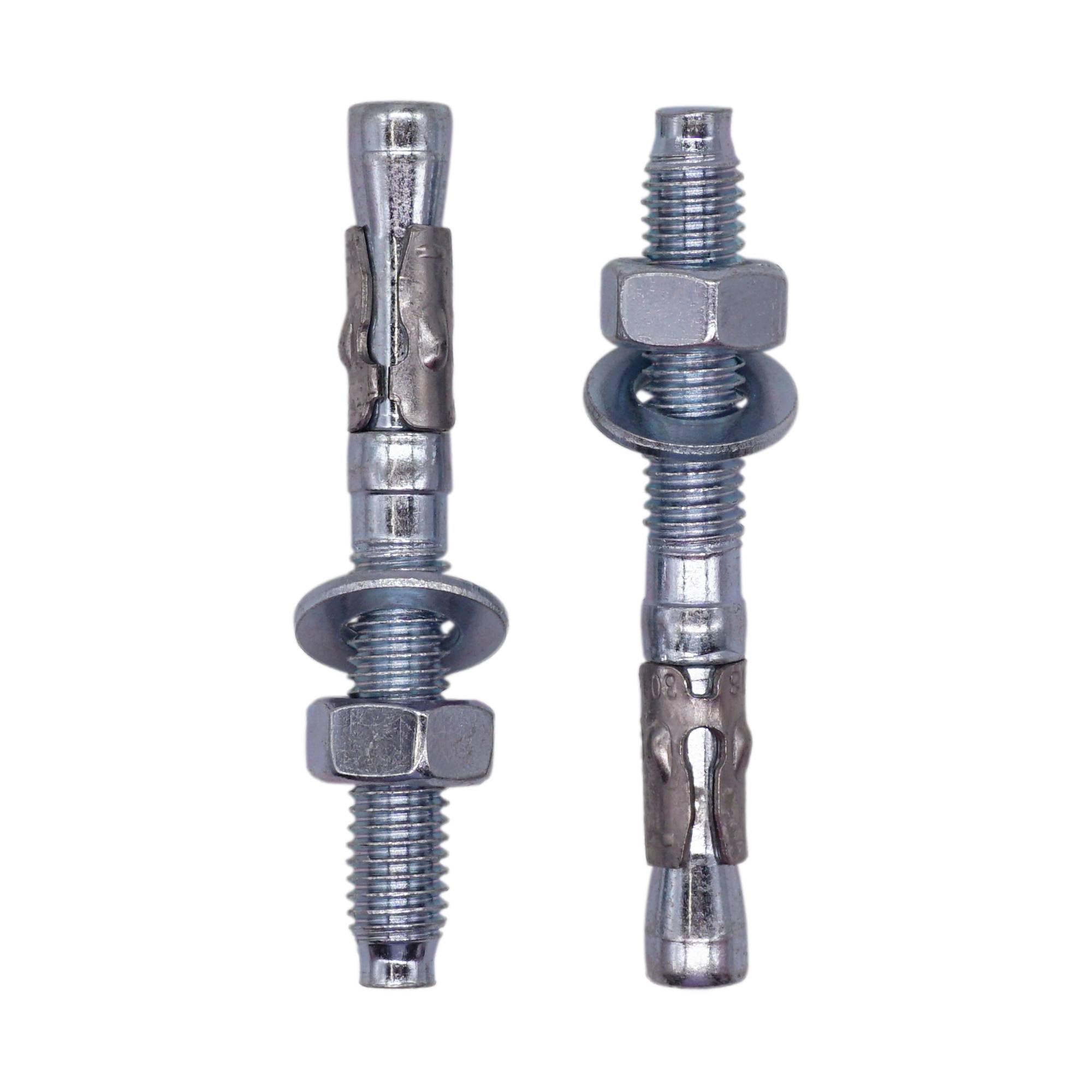 SKIR'CO (4 pcs) Zinc Plated Wedge Anchors M8 x 50 mm, Metal Dowels, Anchor Bolt, Masonry and Concrete Expansion Bolts