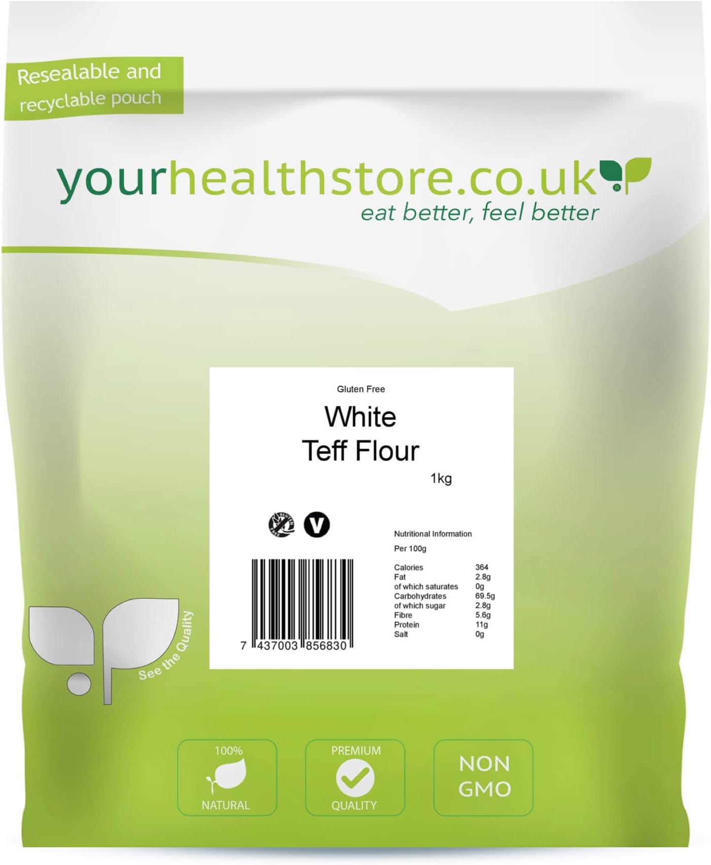 yourhealthstore Premium Gluten Free White Teff Flour off white, 1 kg (Pack of 1)