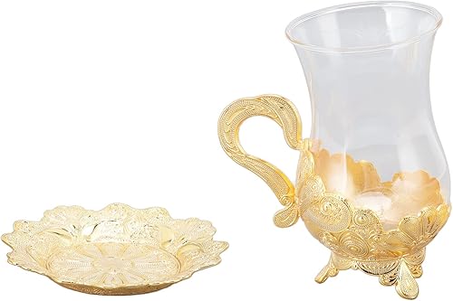Miniatura 3 de TOPINCN Tazas de café doradas, gabinete de vino de aleación de zinc, platillo dorado para taza de té con mesa de té, taza de agua para exquisitos