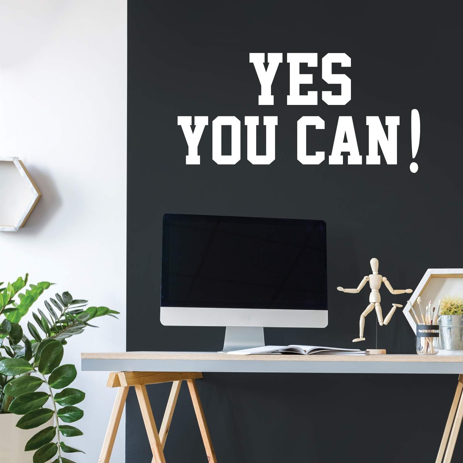 Vinyl Wall Art Decal - Yes You Can - 22 x 44.5 - Trendy Motivational Modern Home Office Gym and Fitness Bedroom Work Living Room Classroom Apartment Sticker Adhesive Decor (22 x 44.5, White)