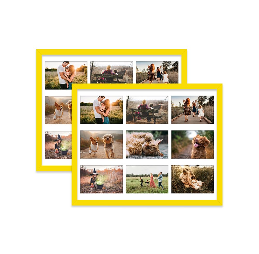 Yellow Multi Photo Frame - Holds 9 x 6x4 Pictures, Family Collage Picture Frame for Wall Display, 20x16 Frame size, Set of 2