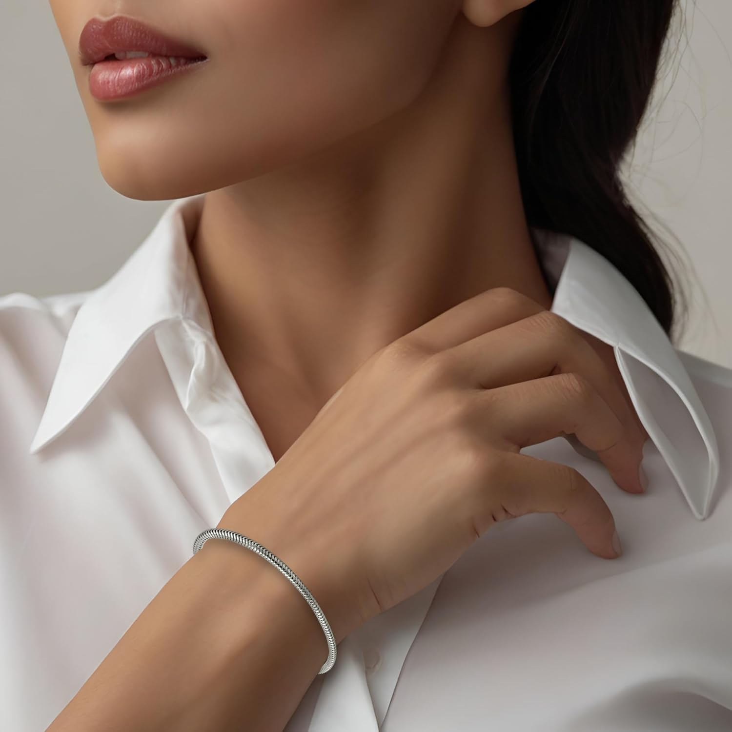 Oliver and Navy Sterling Silver Solid 3mm Snake Chain Bracelet for Women Men (7,8,9,10 Inches)