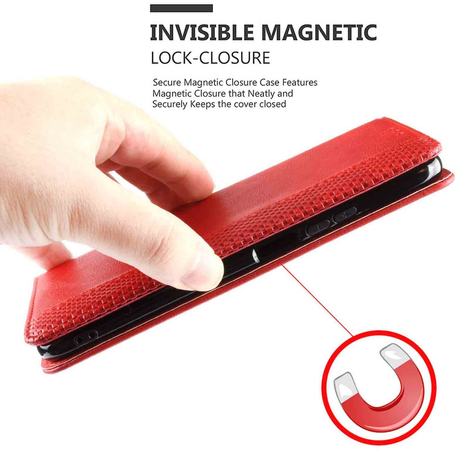 Funda Tipo Cartera MOJIA Para Honor 90 5G - Cuero PU Rojo Con Ranuras Para Tarjetas, Atril Y Protección Antigolpes