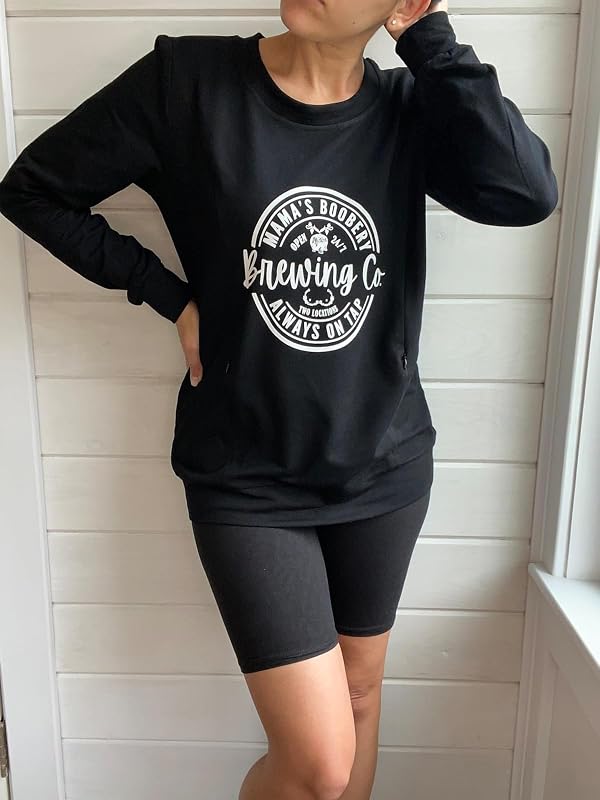 AEARGIV Women Causal Maternity Nursing Sweatshirt Comfort Friendly Zip Breastfeeding Pullover Tops Mama's Boobery Sweater(S, Black) by AEARGIV - Image 2