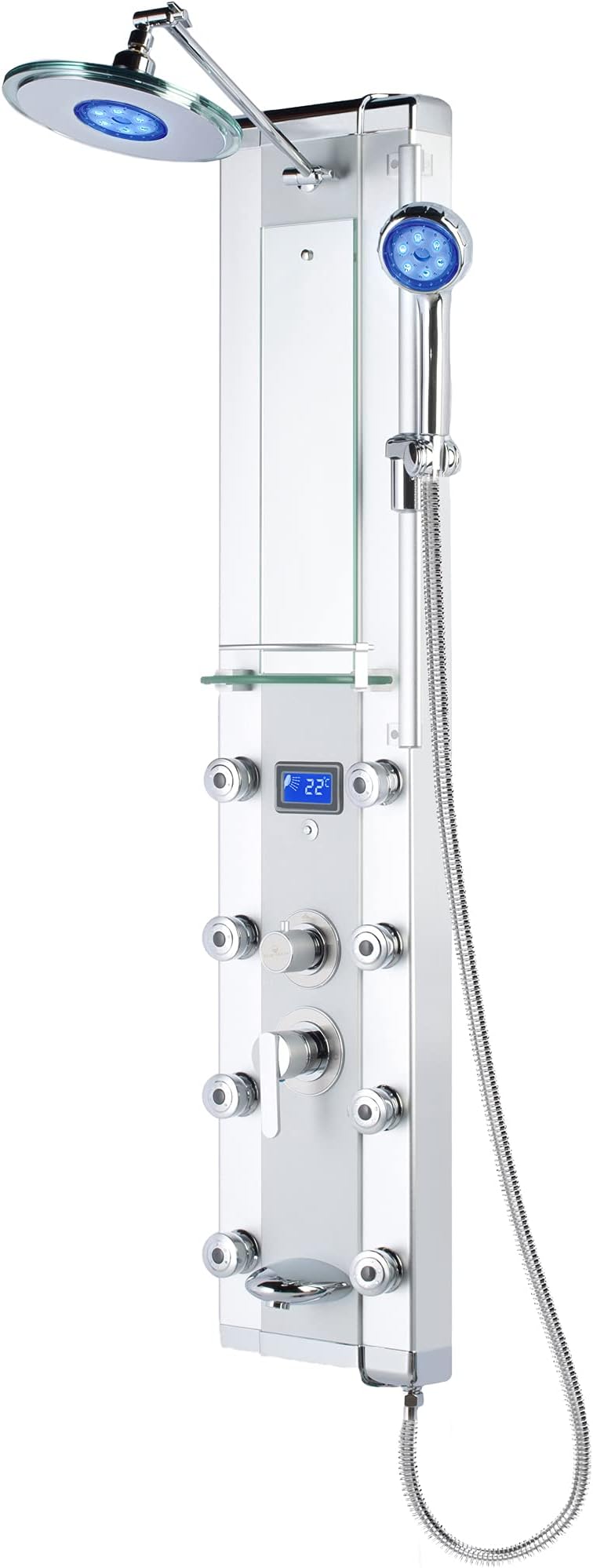 Blue Ocean 52” Aluminum SPA33D Shower Panel Tower with Rainfall Shower Head, 8 Mist Nozzles, and Tub Spout