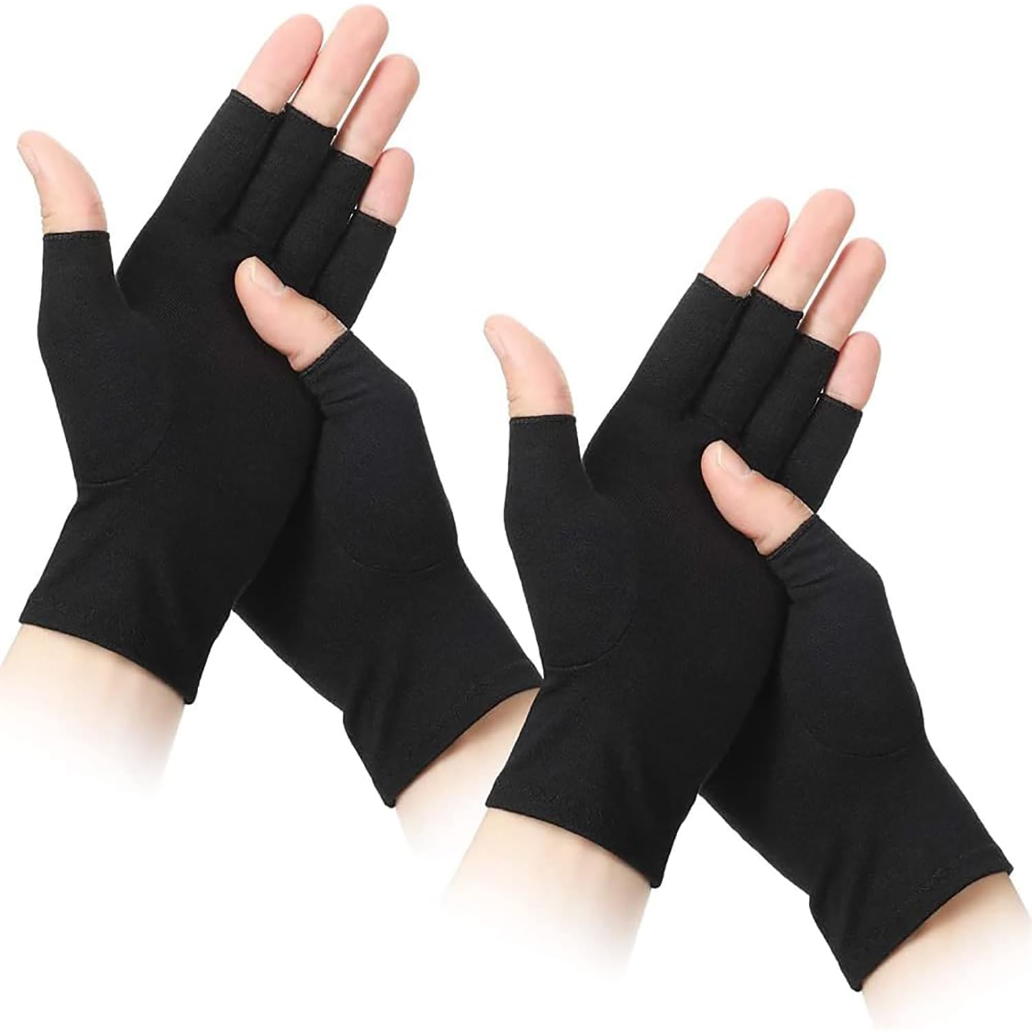 Joyzzz Half Finger Gloves, 2 Pair Unisex Sunscreen Gloves with UV Protection, Black Fingerless Gloves for Driving Riding Fishing Golfing Outdoor Activities Fingerless Gloves in Common Size