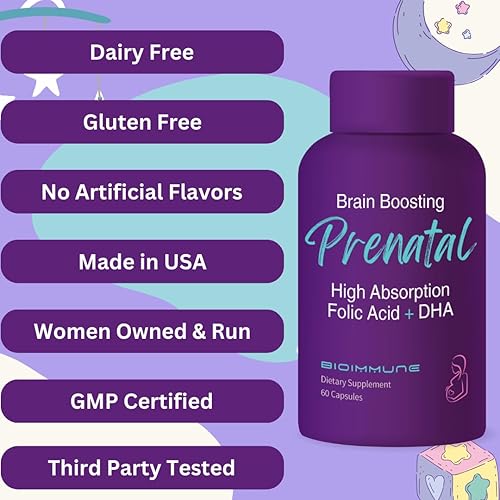 Miniatura 4 de Vitaminas prenatales biodisponibles ultra fuertes para mujeres, ácido fólico folato metilado de origen natural, DHA Omega 3. Apoya el desarrollo